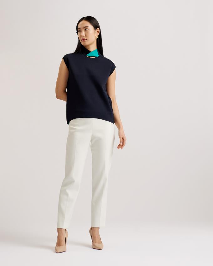 Hauts Ted Baker Straight Fit Twist Neck Knitted Bleu Marine Femme | RQY-39095045